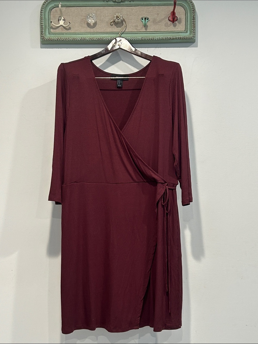 Forever 21 Ribbed faux Wrap Dress Merlot Burgundy mini long sleeve dress